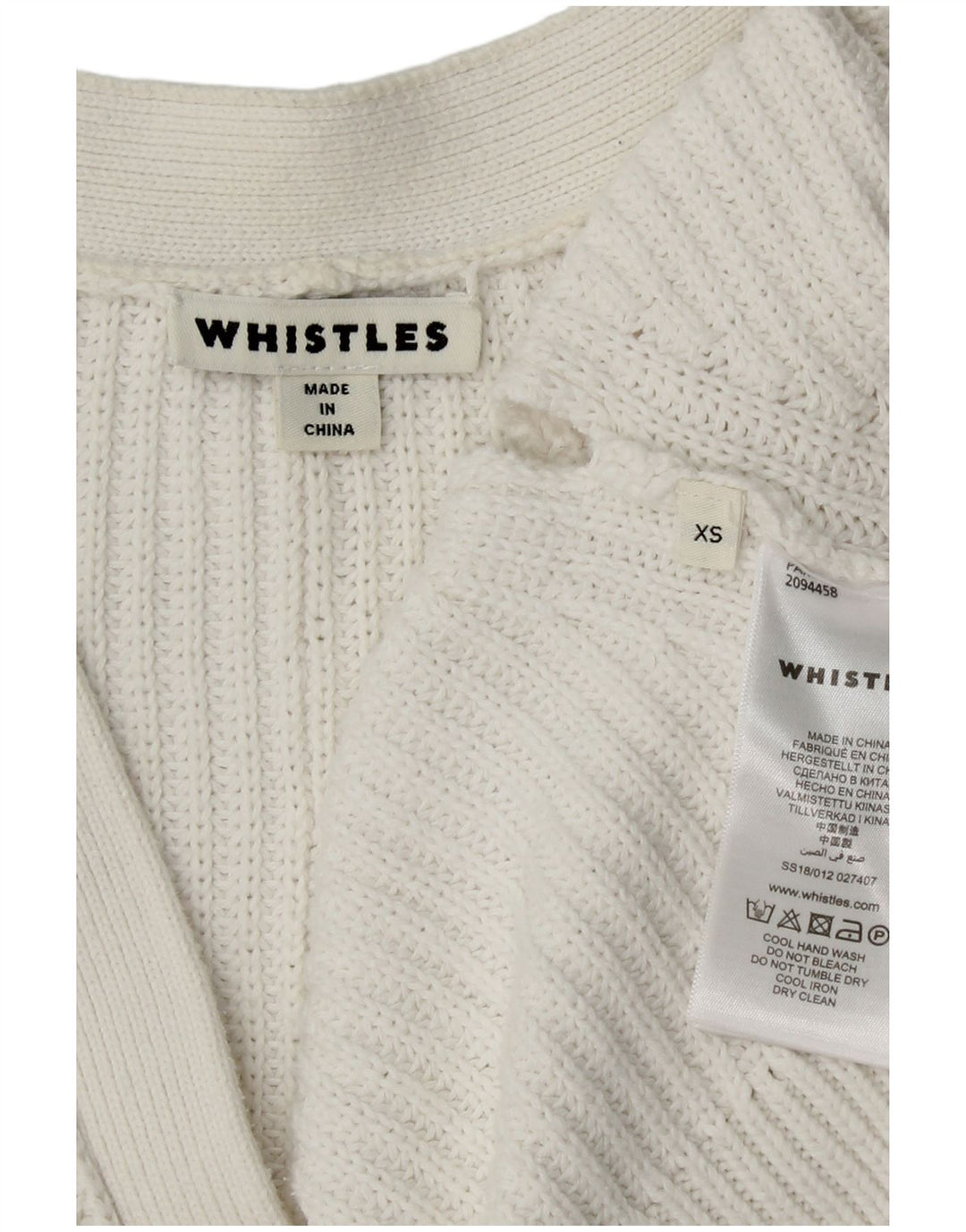 WHISTLES Dame Oversized Crop Open Cardigan Sweater UK 6 XS Hvid Bomuld