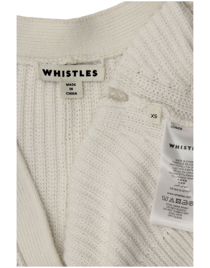 WHISTLES Dame Oversized Crop Open Cardigan Sweater UK 6 XS Hvid Bomuld