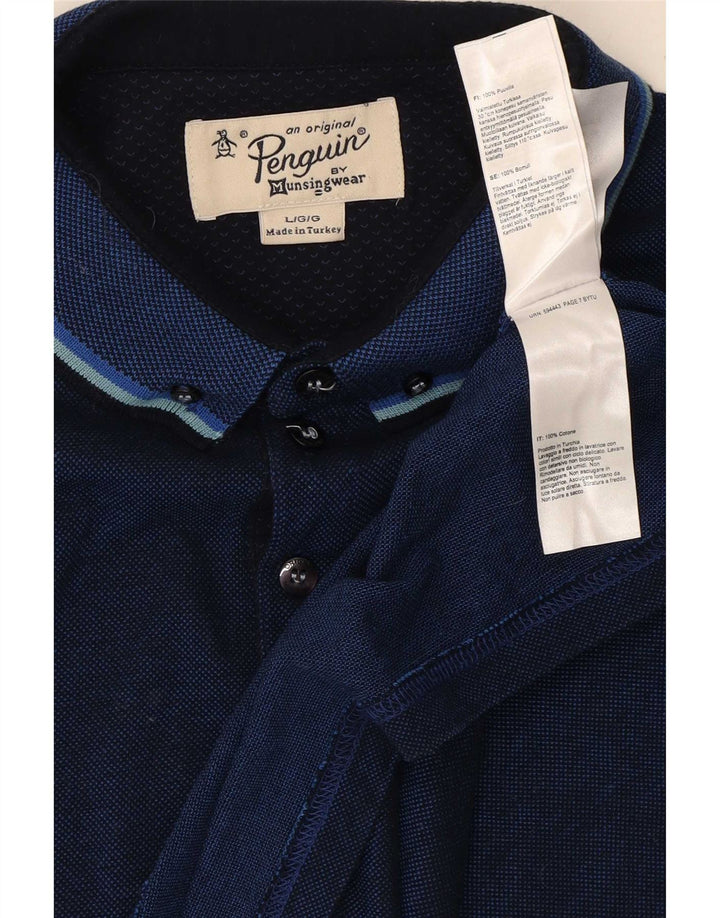 Penguin herre poloshirt Stor marineblå stribet bomuld