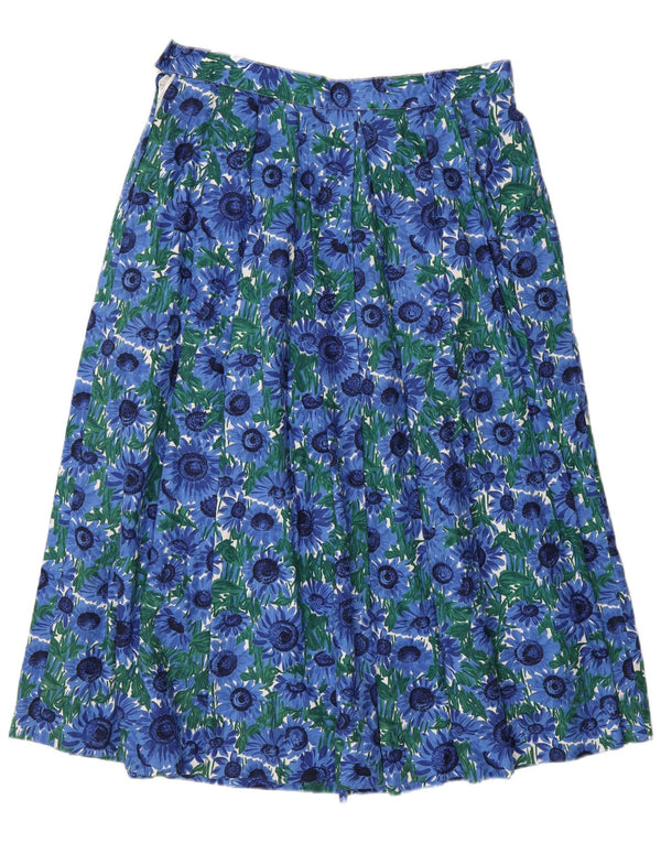 Vintage kvinders højtalje plisseret nederdel EU 44 XL W30 blå blomster bomuld