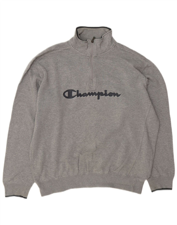 CHAMPION Herre grafisk lynlås sweatshirt XL Grå bomuld