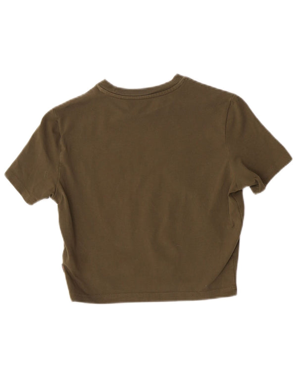 Dickies Womens Crop Graphic T-Shirt Top UK 10 Small Khaki Cotton