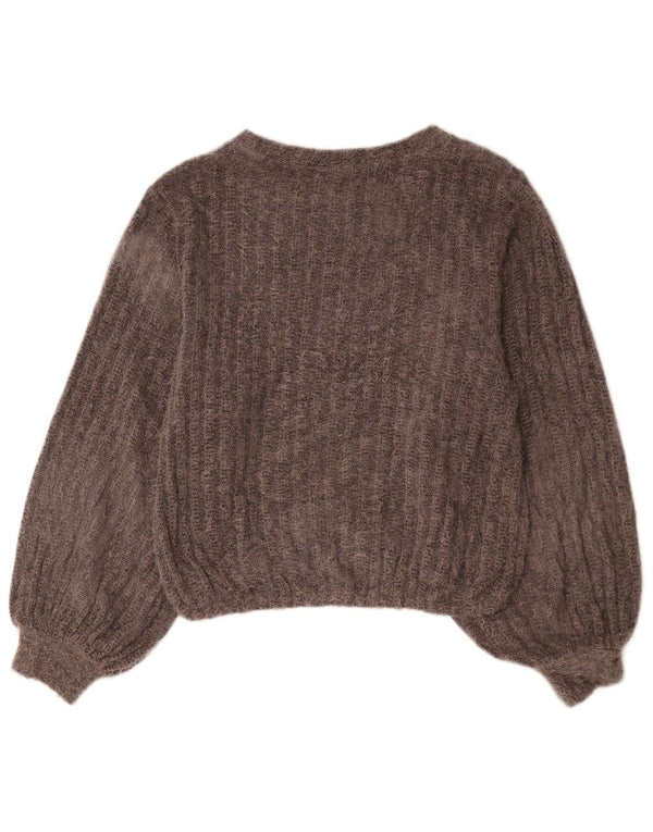 Zara Womens Crop Boat Neck Jumper Sweater UK 14 Medium Grey Polyester
