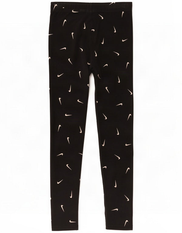 Nike Girls Tight Fit Graphic Leggings 13-14 Years XL Black Cotton