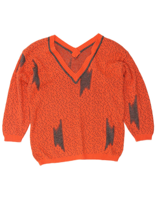 Vintage Dame V-hals sweater UK 16 Large Orange Flecked