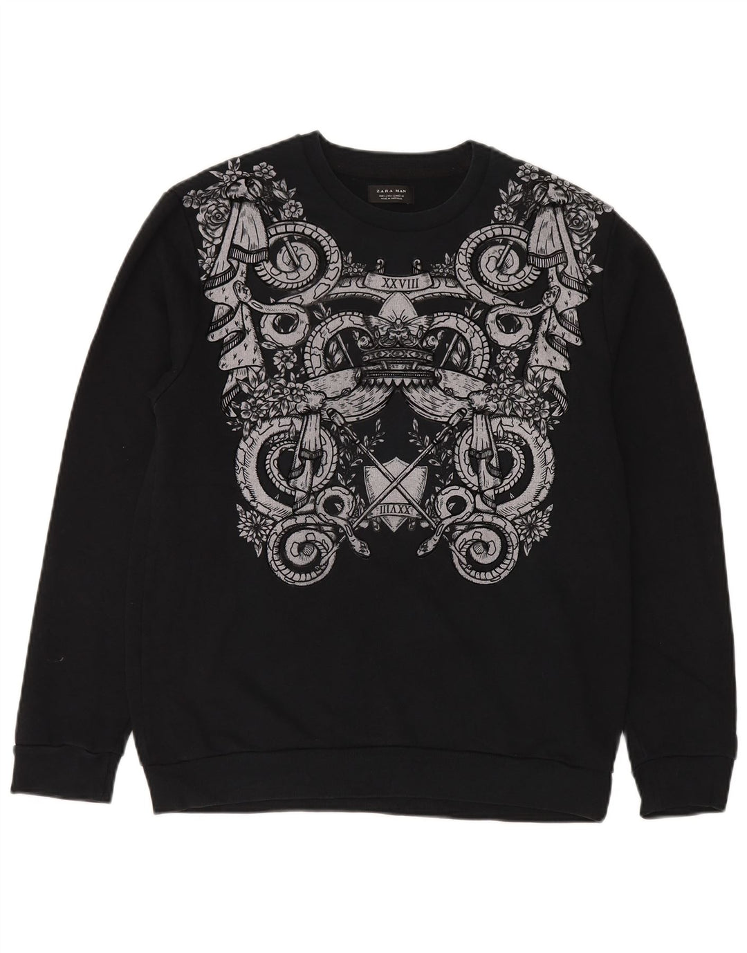 Zara Herre Grafisk Sweatshirt Jumper Stor Sort Bomuld