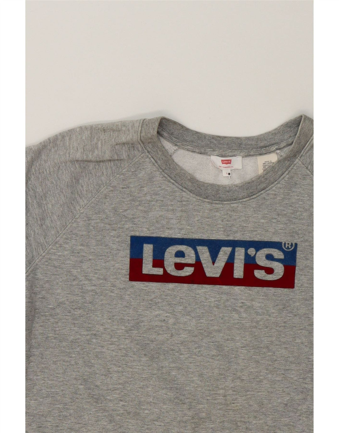 LEVI'S Womens Crop Graphic Sweatshirt Jumper UK 16 Large Grey Cotton Vintage Levi's and Second-Hand Levi's from Messina Hembry 