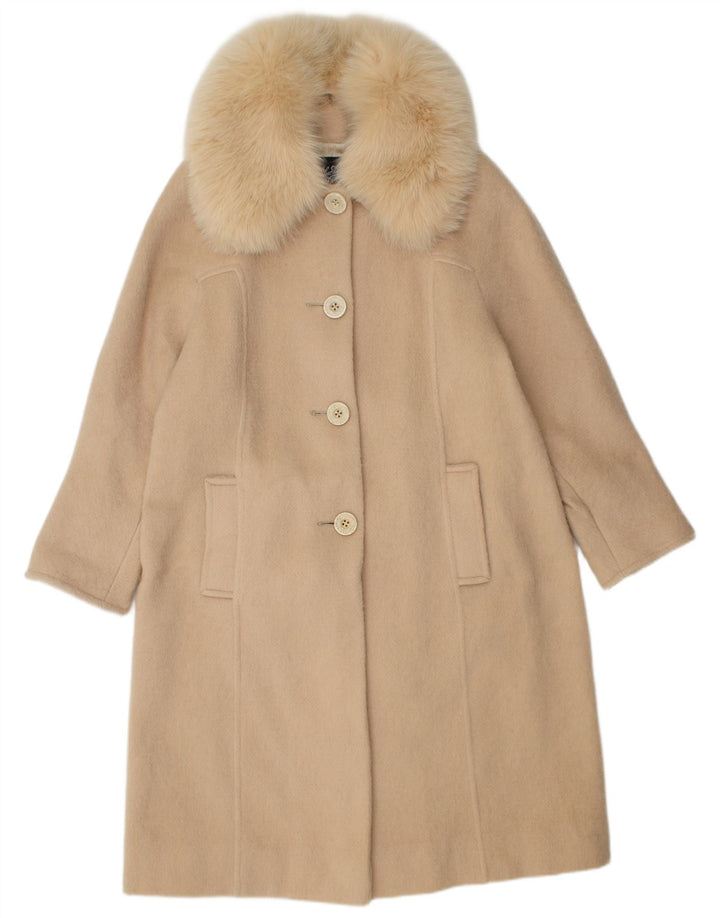 Vintage overfrakke til kvinder UK 14 Medium Beige Cashmere