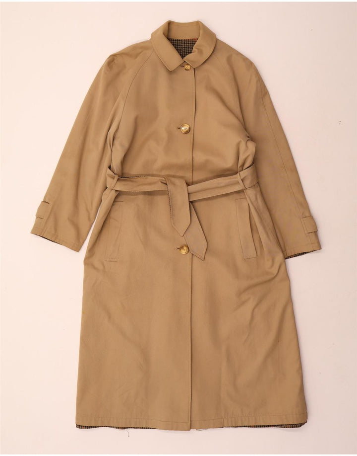 Vintage vendbar overfrakke til kvinder UK 14 Medium Beige ternet bomuld