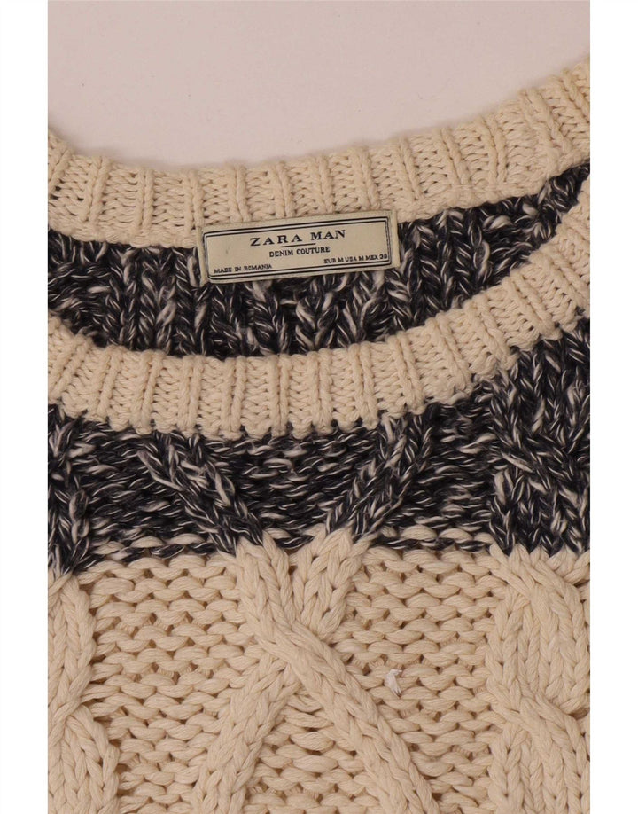 Zara Herre Boat Neck Jumper Sweater Medium Beige Stribet