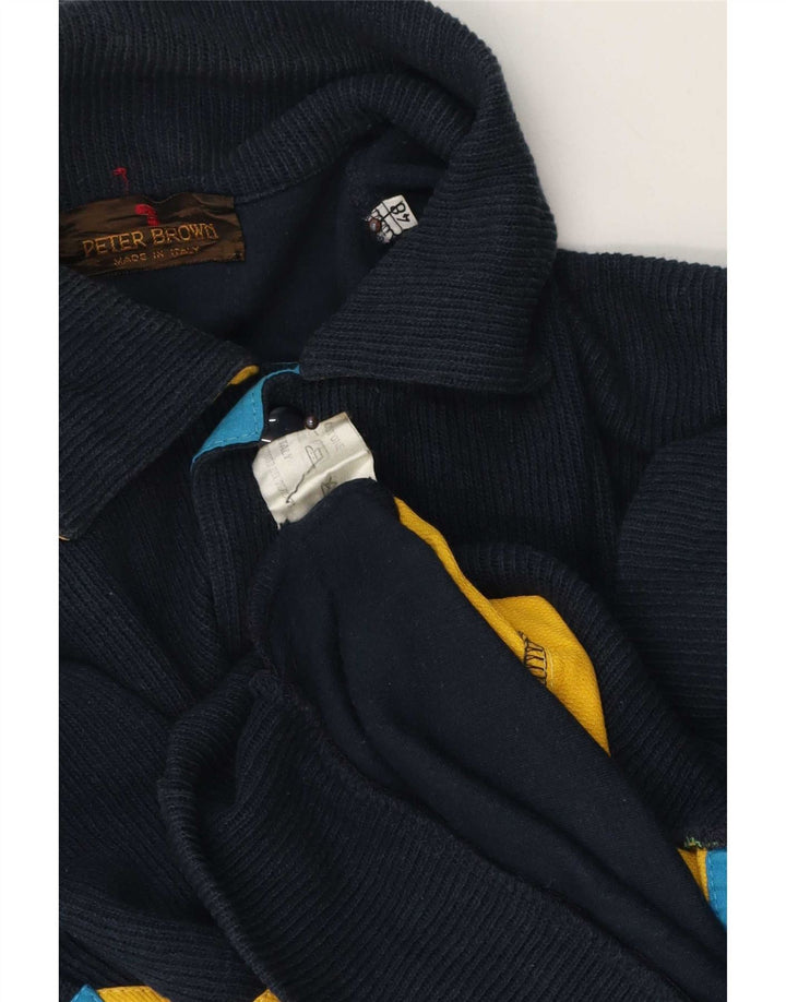 Peter Brown Herre cardigan sweater IT 48 Medium Navy Blue Colourblock Bomuld