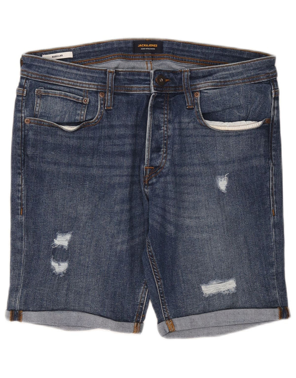 Jack & Jones Herre Regular Distressed Denim Shorts Large W36 Blue Cotton