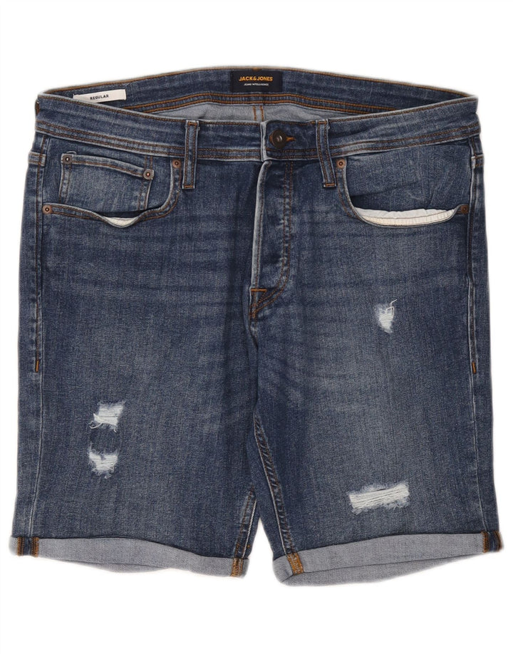 Jack & Jones Herre Regular Distressed Denim Shorts Large W36 Blue Cotton