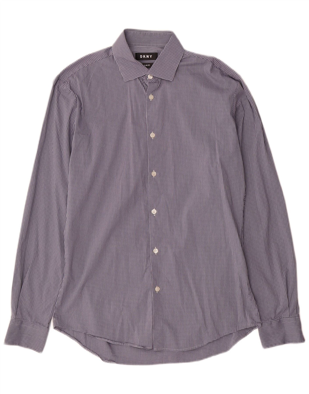 Dkny Herre Slim Fit Skjorte Str 39 15/5 Medium Blue Check Cotton