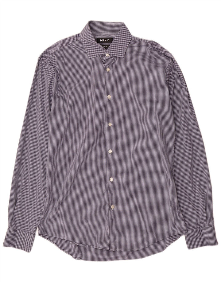 Dkny Herre Slim Fit Skjorte Str 39 15/5 Medium Blue Check Cotton