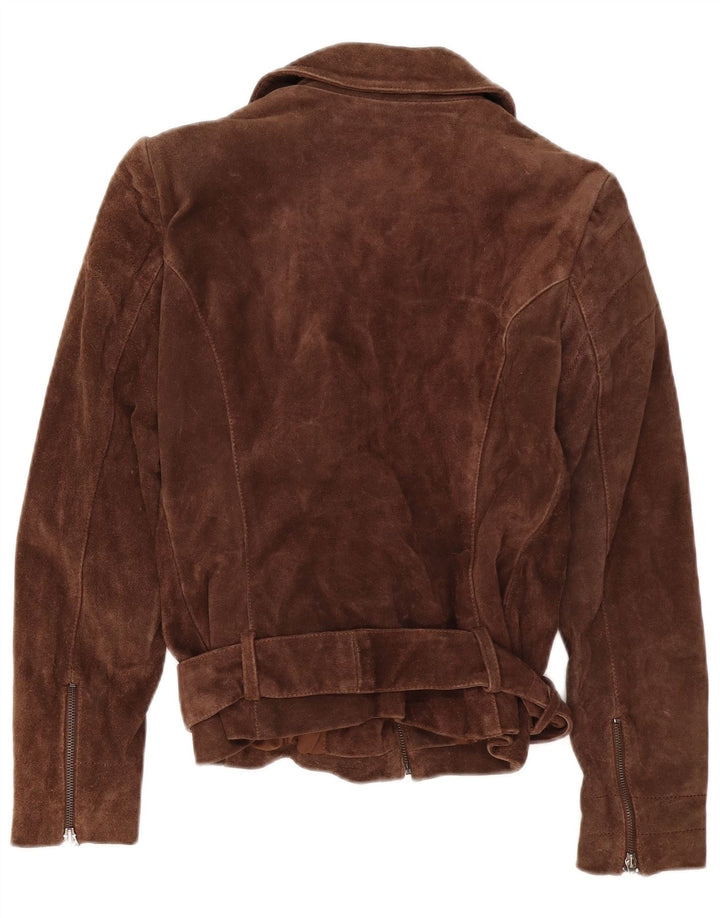 Zara Dame Ruskind Biker Jacket UK 14 Stor Brun Læder