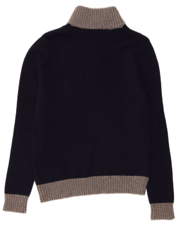 Sun68 Herre Regular Fit Button Neck Jumper Sweater Small Navy Blue Wool