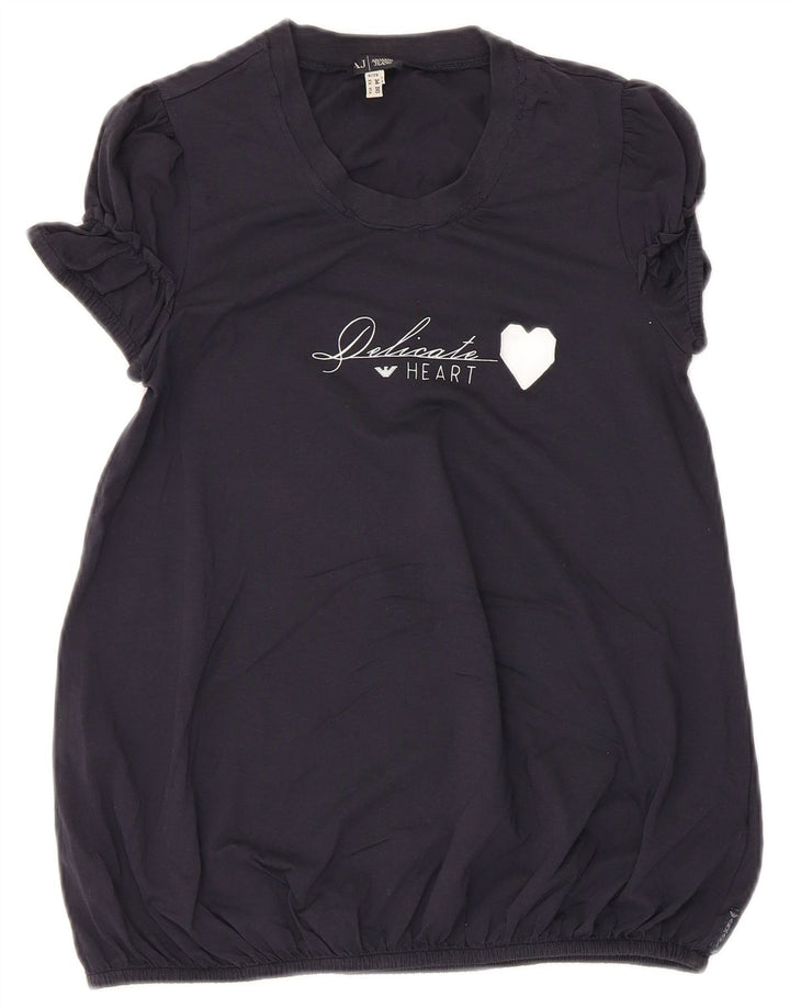Armani Dame Grafisk Bluse Top EU 34 2XS Marineblå Bomuld