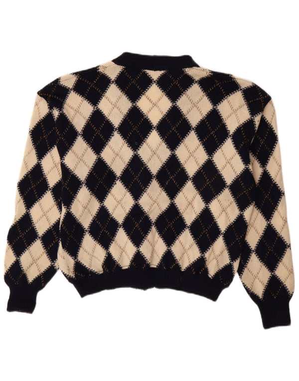 Vintage dame cardigan sweater IT 48 XL Beige Argyle/Diamond