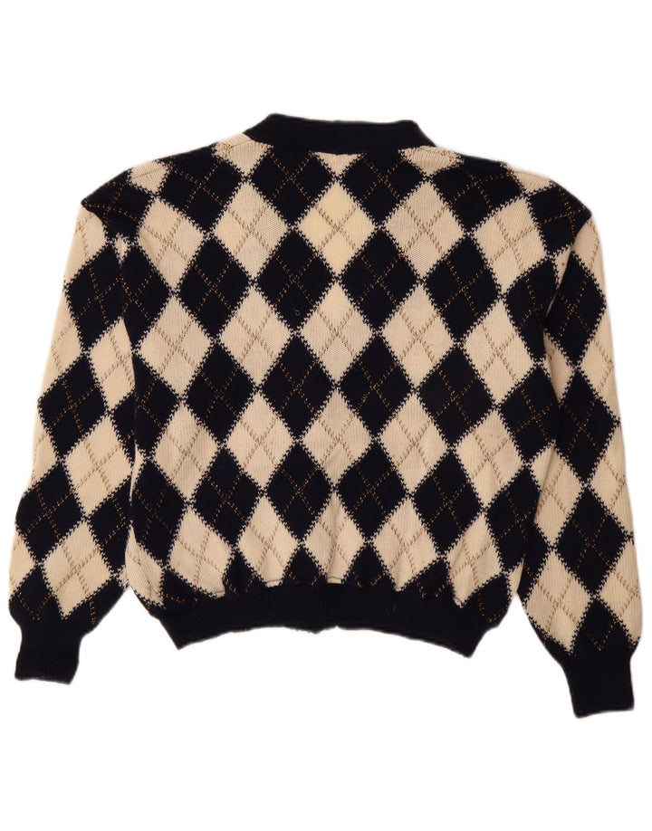 Vintage dame cardigan sweater IT 48 XL Beige Argyle/Diamond