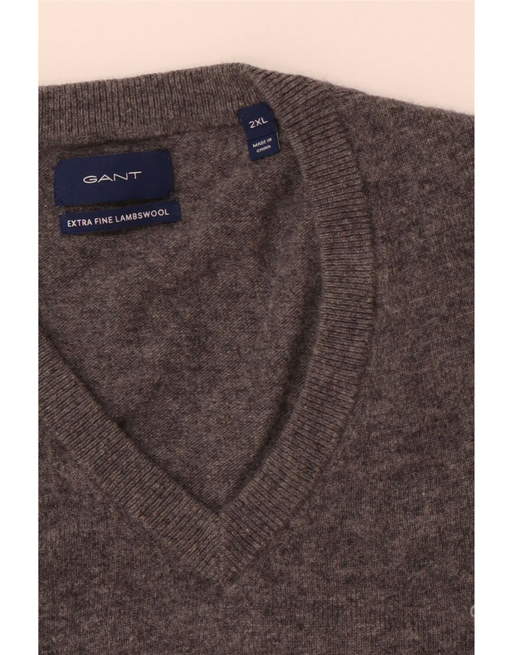 GANT Herre V-hals sweater 2XL Grå lammeuld