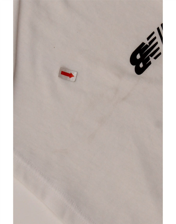 NEW BALANCE Dame Crop Grafisk T-Shirt Top UK 10 Small White Bomuld