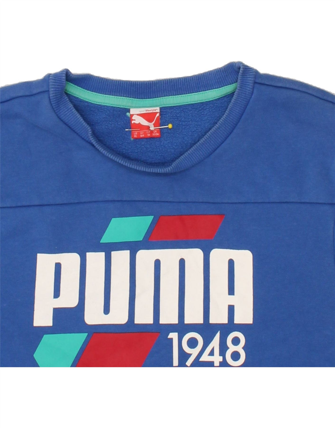 PUMA Boys Graphic Sweatshirt Jumper 13-14 Years XL Blue Cotton Vintage Puma and Second-Hand Puma from Messina Hembry 