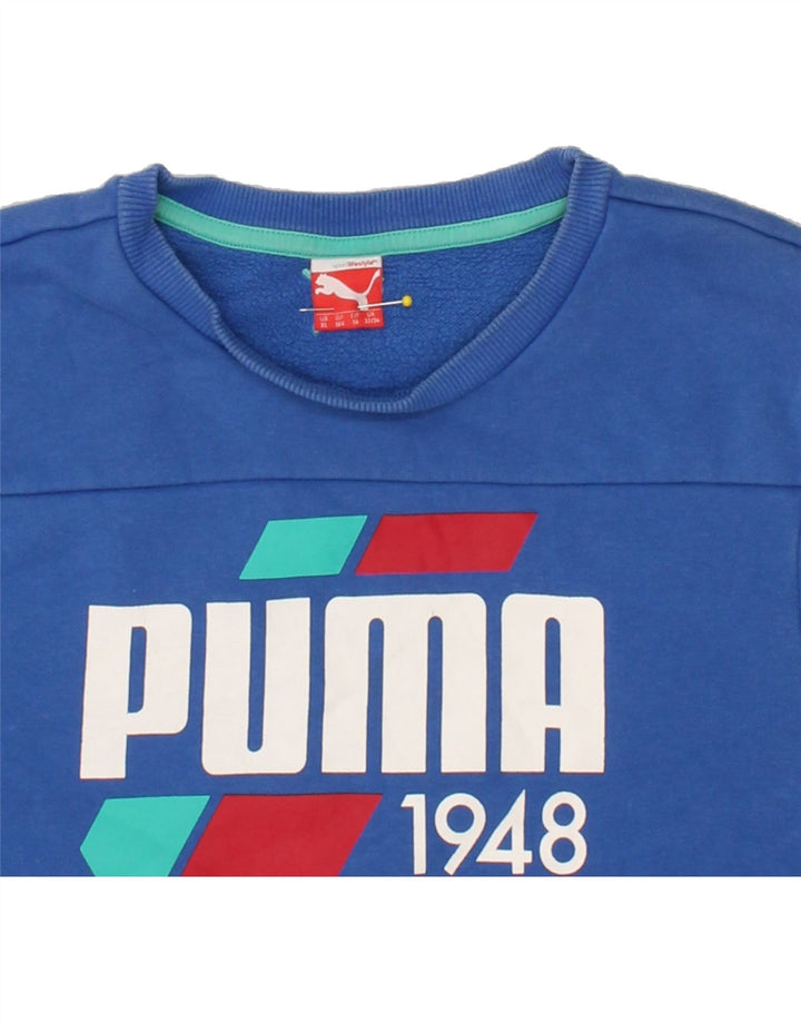 PUMA Boys Graphic Sweatshirt Jumper 13-14 Years XL Blue Cotton Vintage Puma and Second-Hand Puma from Messina Hembry 