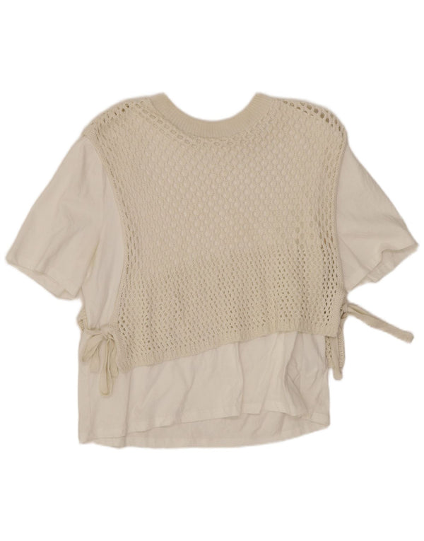 Zara Womens Crop Hæklet Bluse Top UK 14 Medium Off White Bomuld