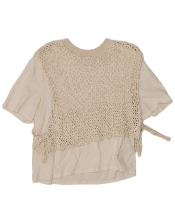 Zara Womens Crop Hæklet Bluse Top UK 14 Medium Off White Bomuld