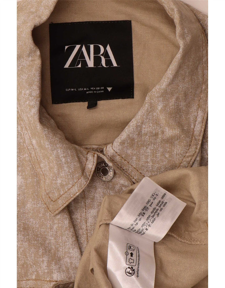 Zara Oversized Bomber Jacket UK 14 Medium Beige Flecked Linen