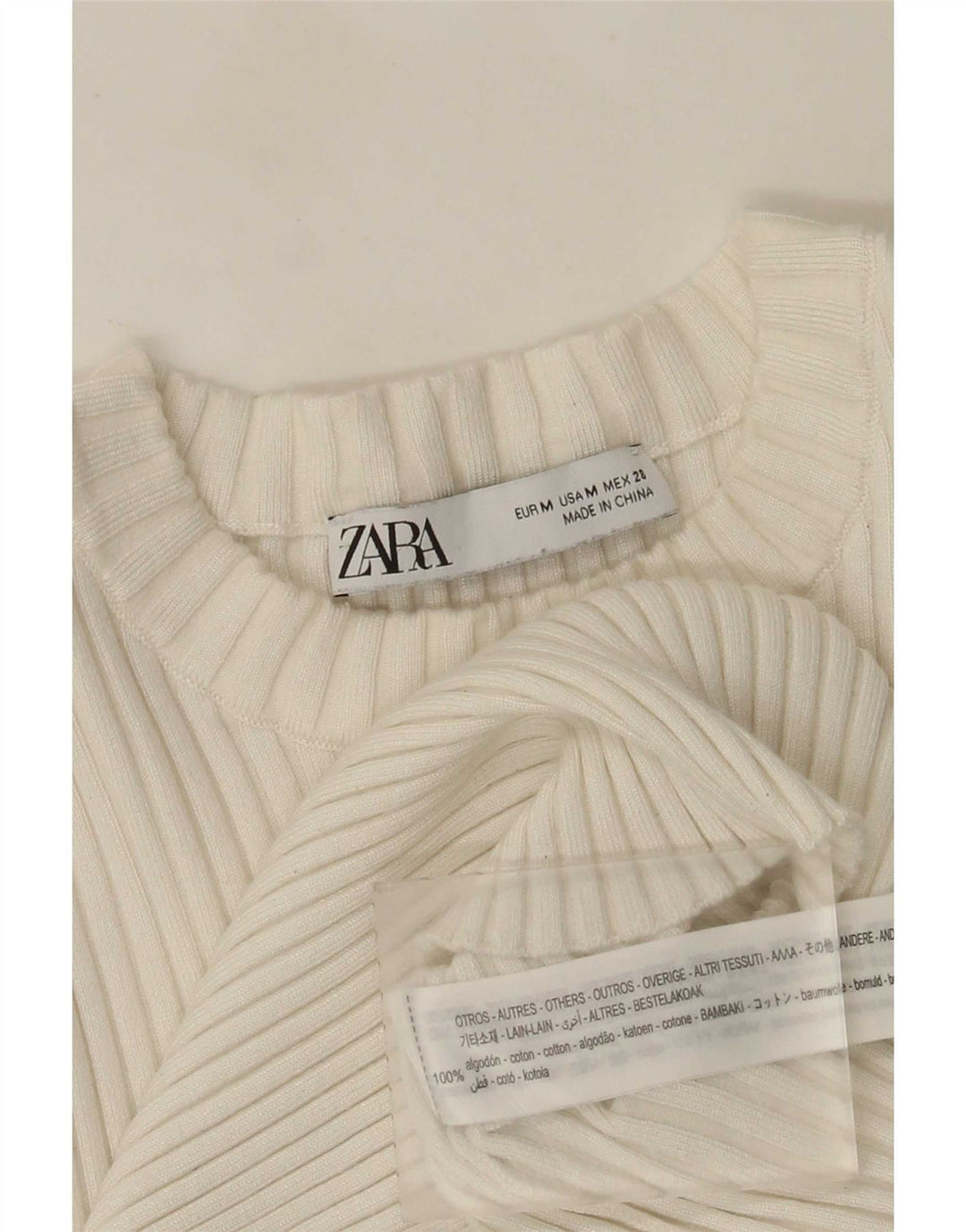 Zara Womens Crop Langærmet Bluse Top UK 12 Medium White Bomuld
