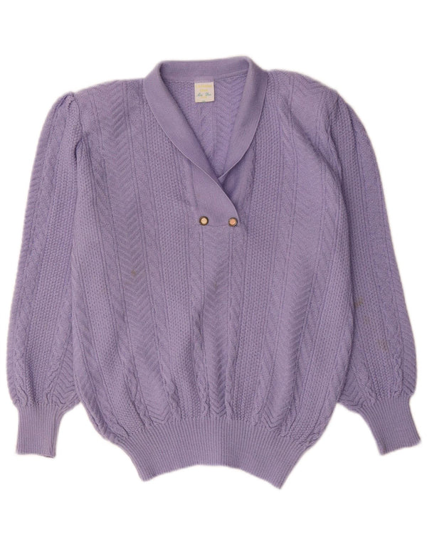 Christian Dior Dame Shawl Neck Jumper Sweater UK 18 XL Lilla Bomuld