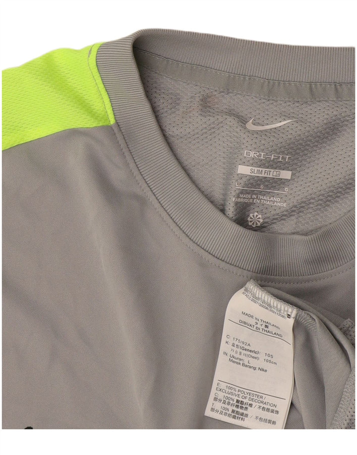 Nike Herre Dri Fit Slim Fit T-Shirt Top Stor Grå Colourblock Polyester