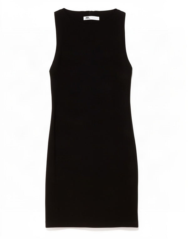 Zara Womens Sleeveless Bodycon Dress UK 8 Small Black Bomuld