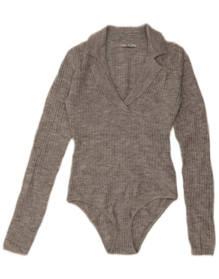 Jack Wills Dame Langærmet Bodysuit UK 8 Lille Grå Akryl