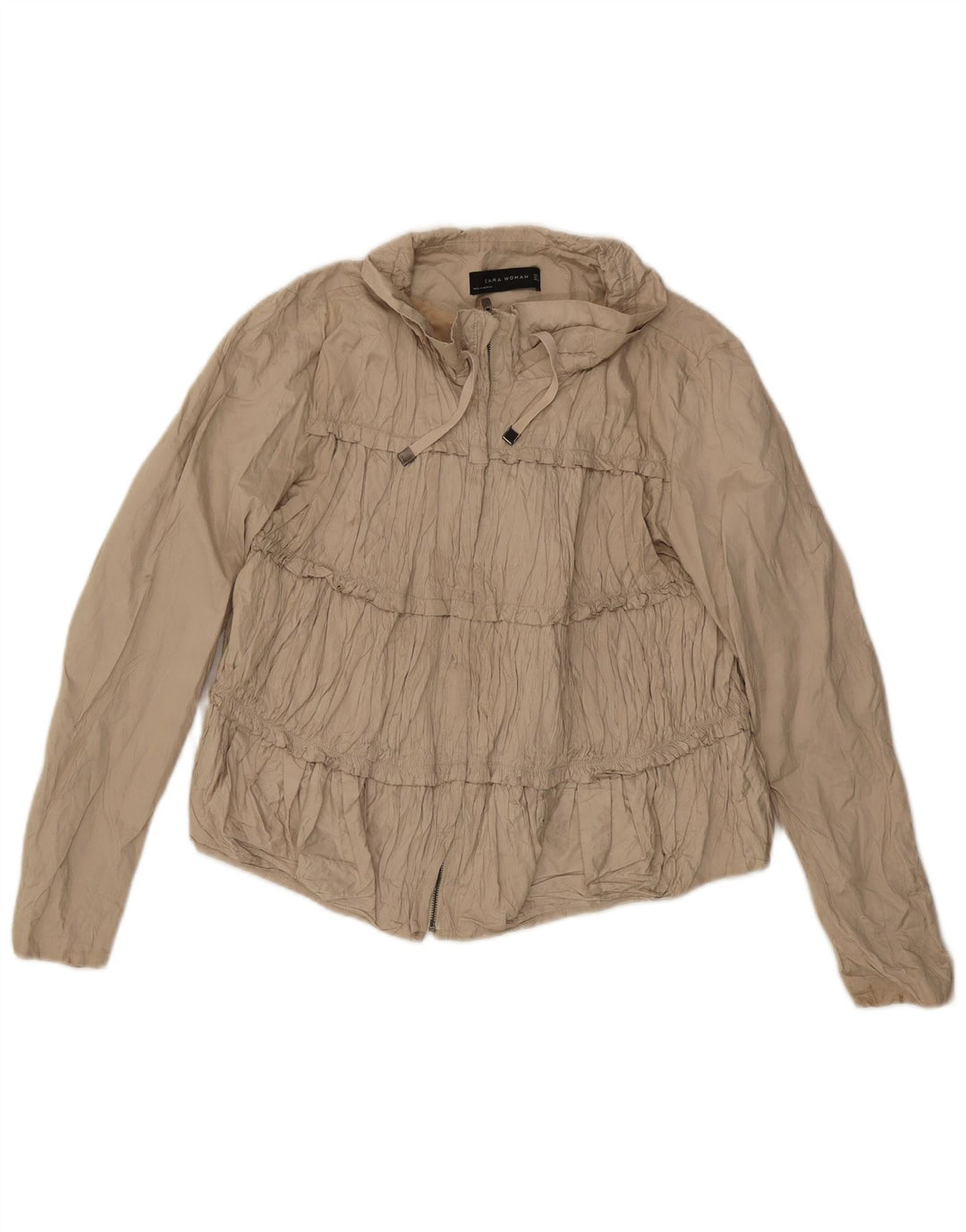 Zara Womens Crop Bomber Jacket UK 14 Large Beige Bomuld