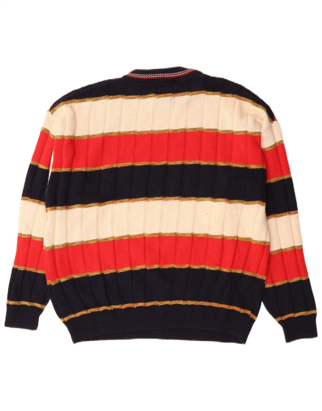 Vintage herre rund hals sweater stor flerfarvet stribet bomuld