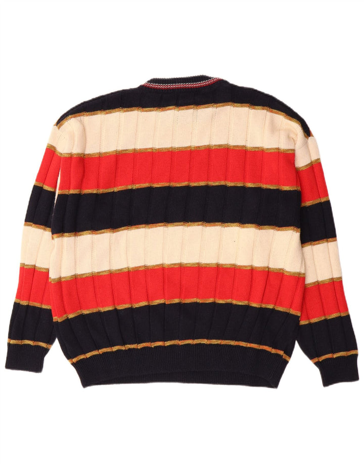 Vintage herre rund hals sweater stor flerfarvet stribet bomuld