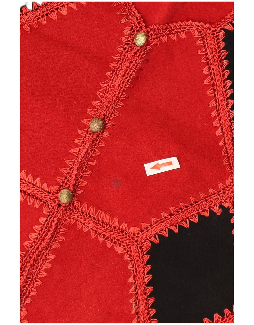 Vintage Dame Crop Ruskind vest UK 14 Medium Rød Geometrisk
