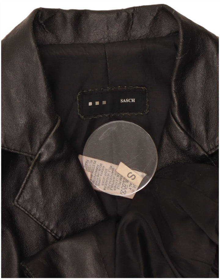 Sasch Dame 2 Button Læder Blazer Jacket UK 10 Small Black Læder