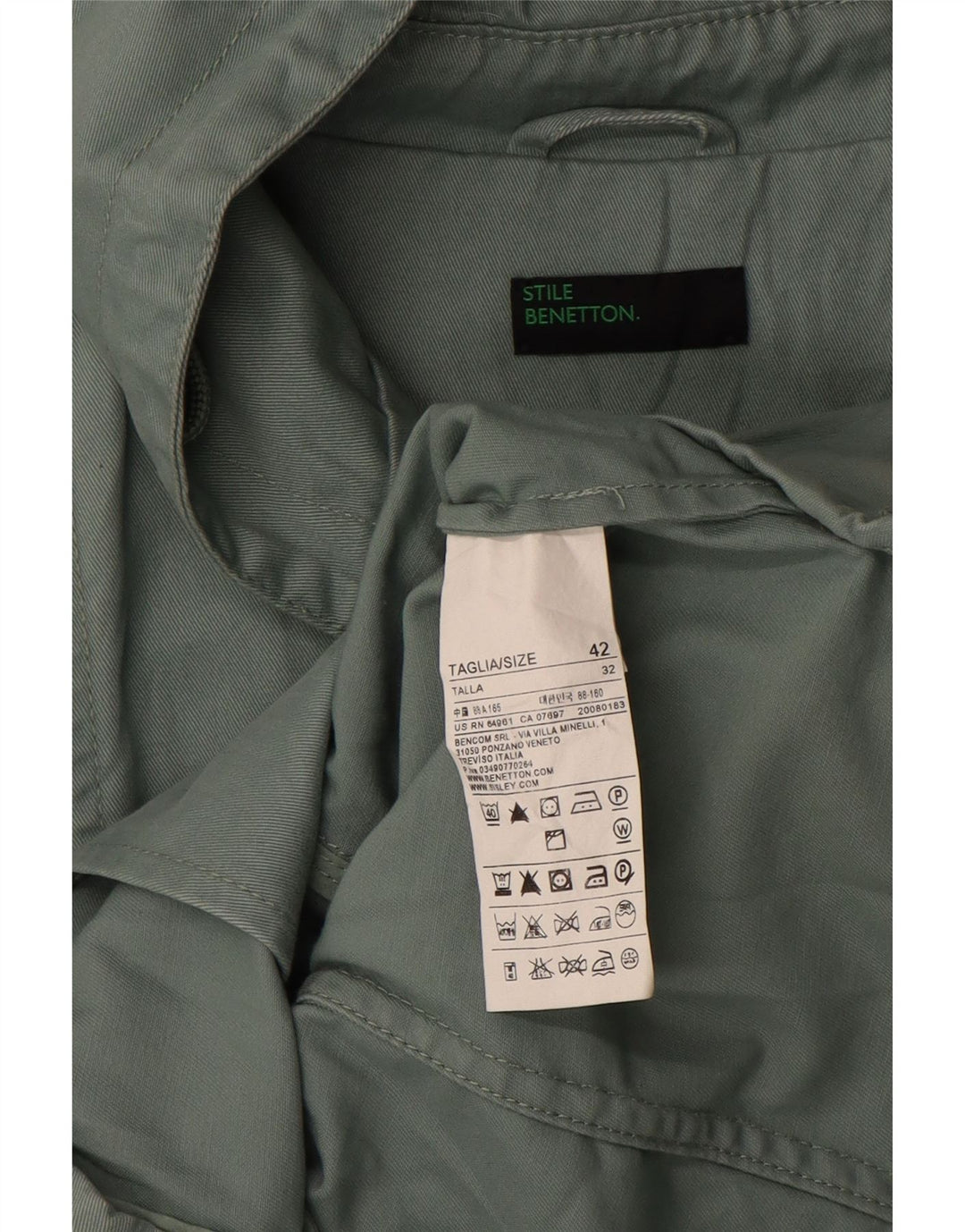 Benetton Dame Hooded Parka Jacket IT 42 Medium Green Bomuld