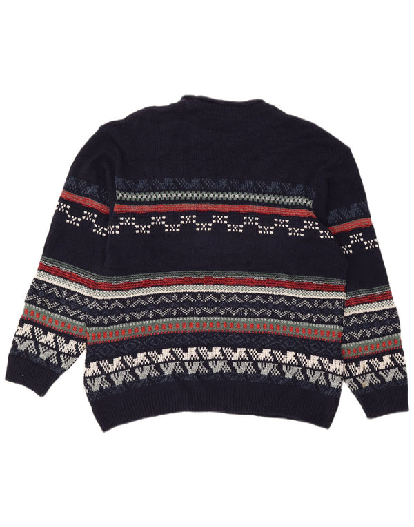 Marks & Spencer Mens Crew Neck Jumper Sweater Large Navy Blue Fair Isle