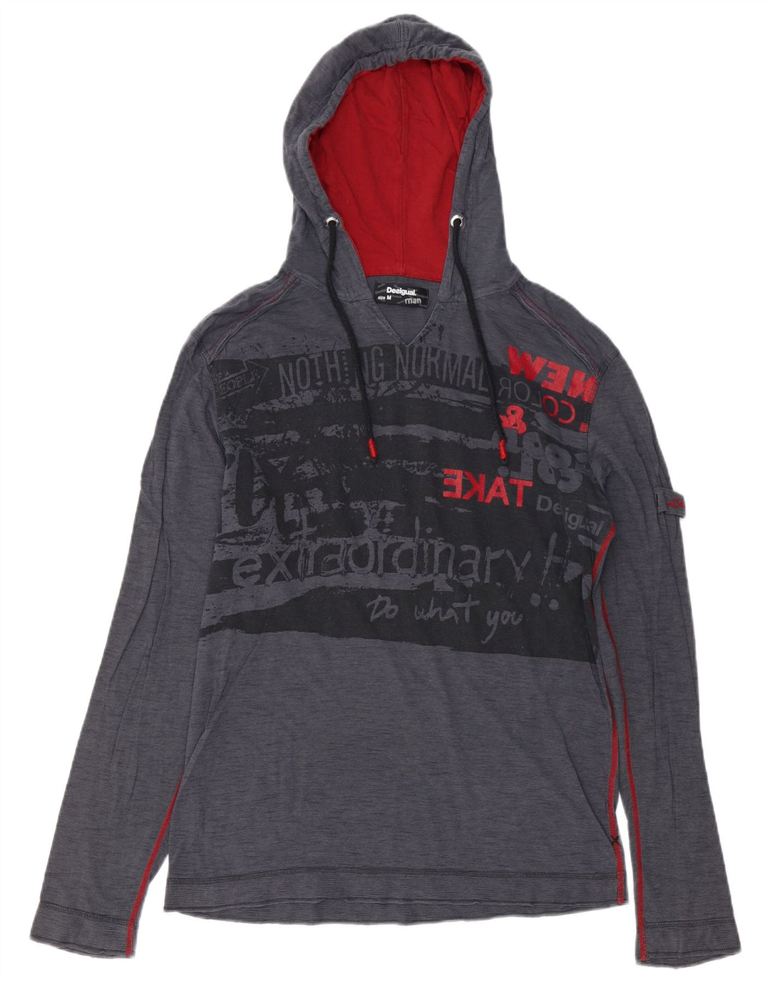 DESIGUAL Herre Hooded Grafisk Top Langærmet Medium Grå