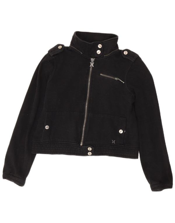 Hurley Womens Crop Military Bomber Jacket UK 14 Medium Black Bomuld