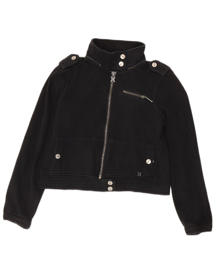 Hurley Womens Crop Military Bomber Jacket UK 14 Medium Black Bomuld