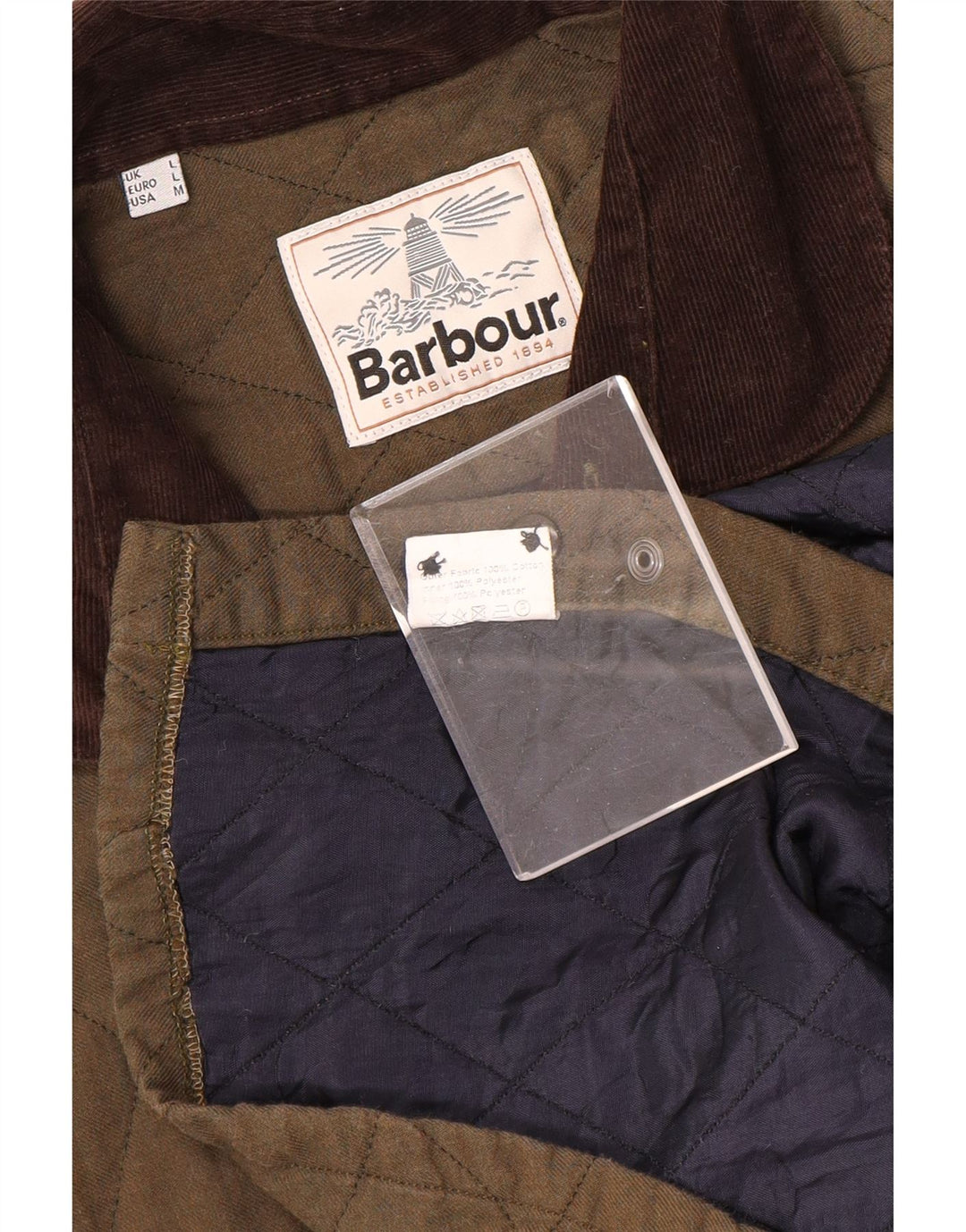 Barbour Herre Quiltet Jakke UK 40 Stor Khaki Bomuld
