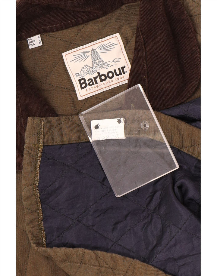 Barbour Herre Quiltet Jakke UK 40 Stor Khaki Bomuld