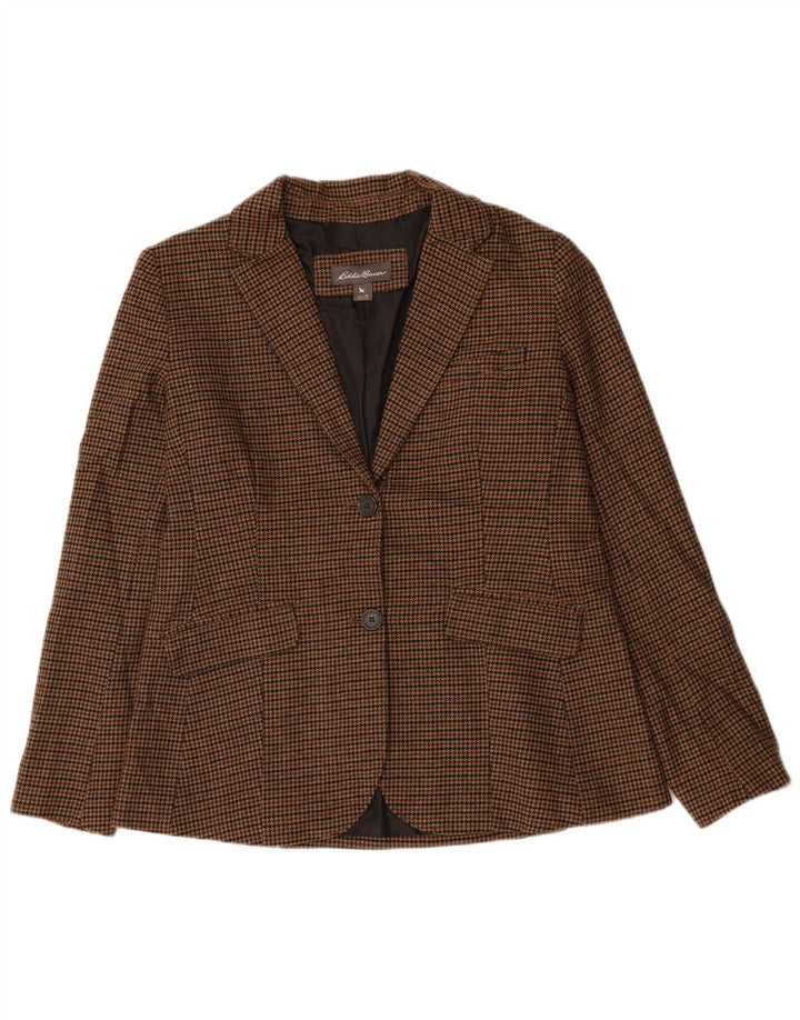 EDDIE BAUER Dame 2-knaps blazerjakke US 12 Large Brown Houndstooth