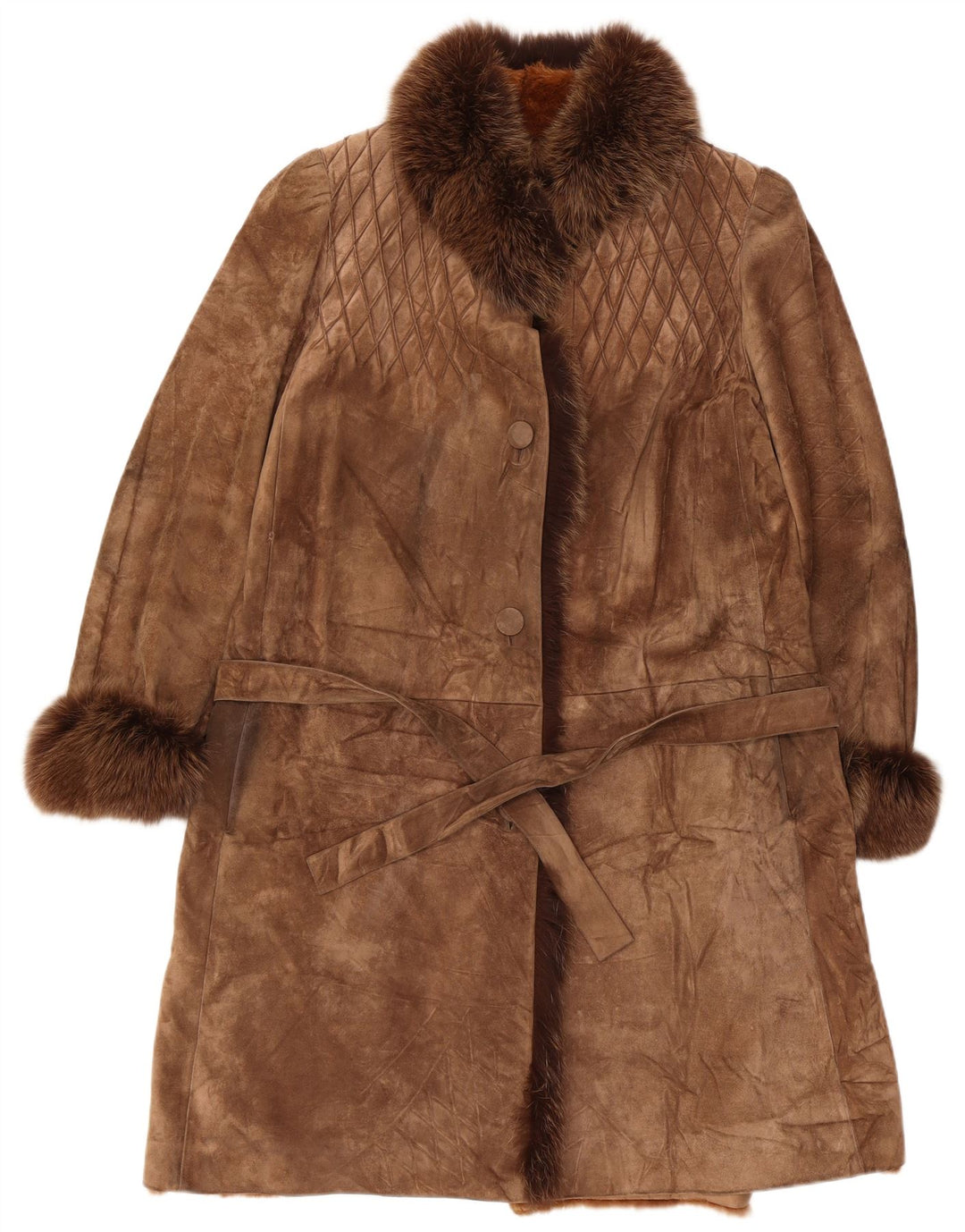 Vintage Dame Sherpa Ruskind Overfrakke UK 14 Medium Brun